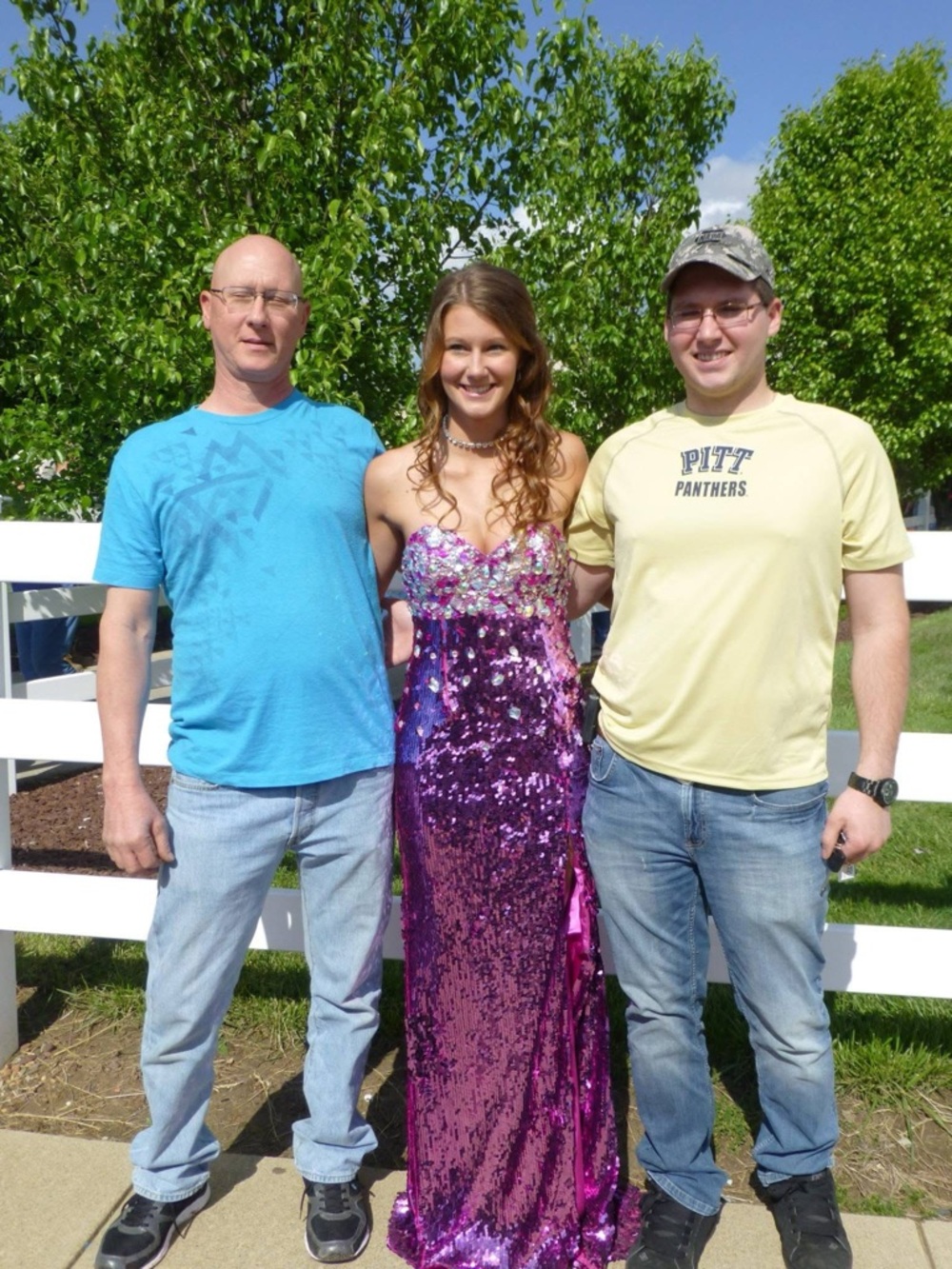 Party Time Formals Purple Sequin Prom Dress with Pink Accents